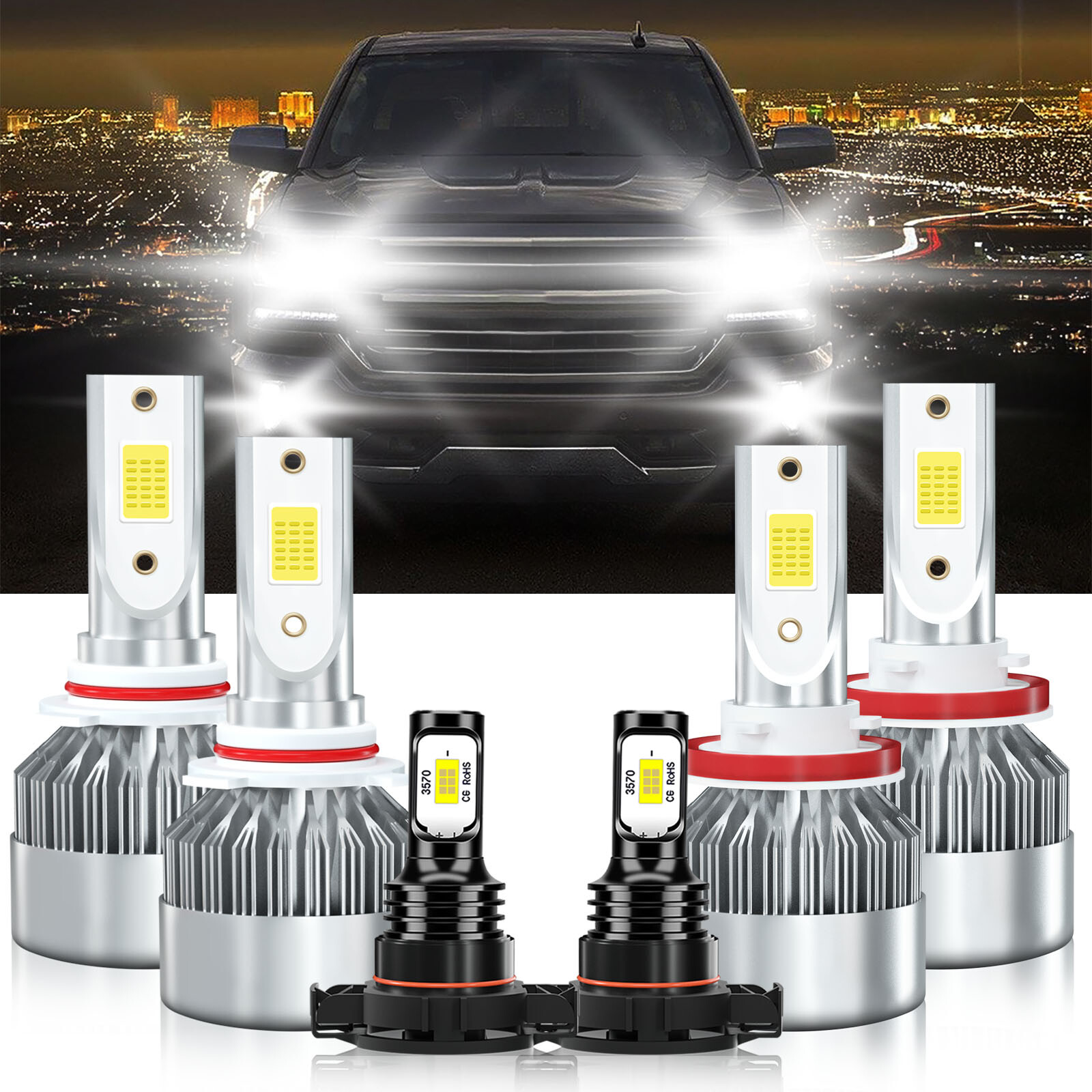 For Chevrolet Silverado 2500 HD 2007-2020 LED Headlight Fog Light Bulbs Kit