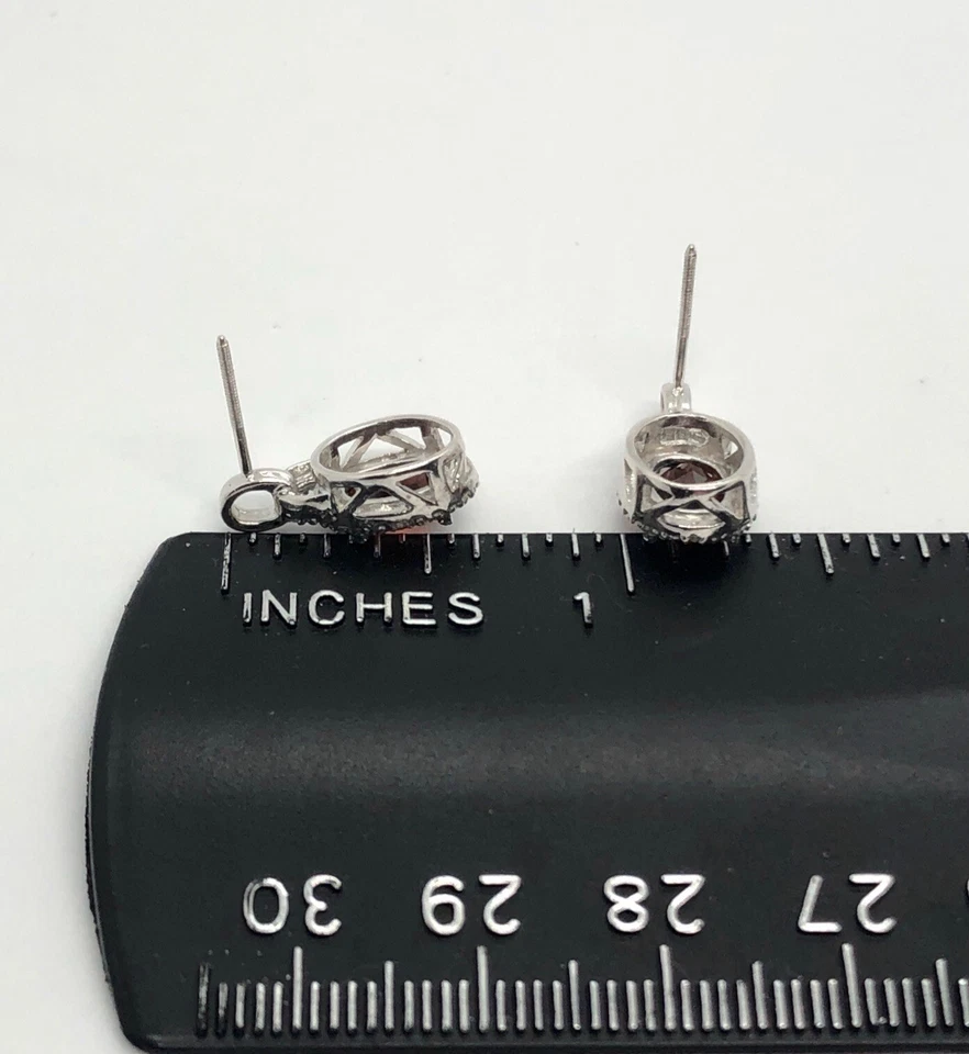 Aretes Estate con halo de oro blanco macizo de 10 k granate diamante genuino Foto 4 de 4