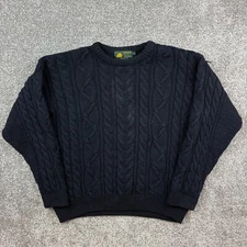 Peregrine JG Glover Sweater Men’s Large Navy Blue Pure Wool Cable Knit Pullover