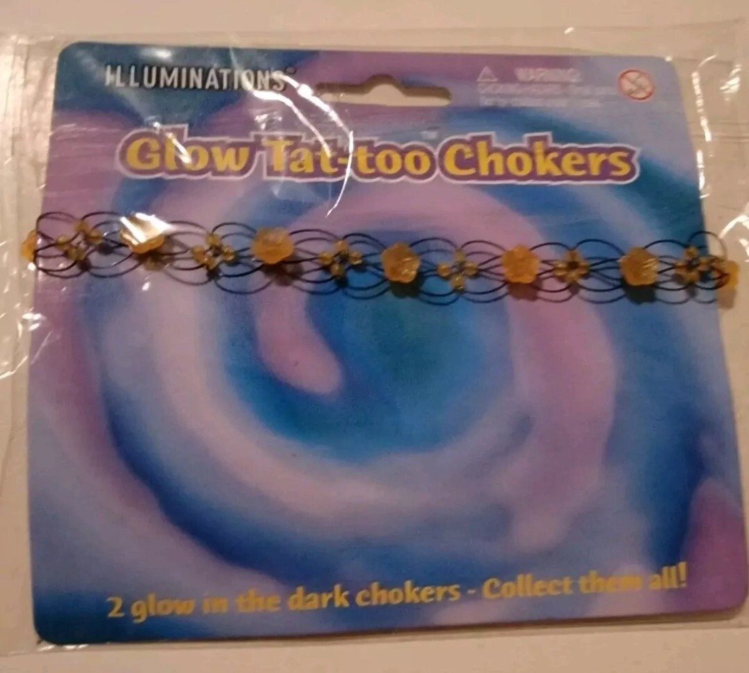Y2K Glow Tattoo Necklace Glow In The Dark Illuminations 2000 Yellow choker