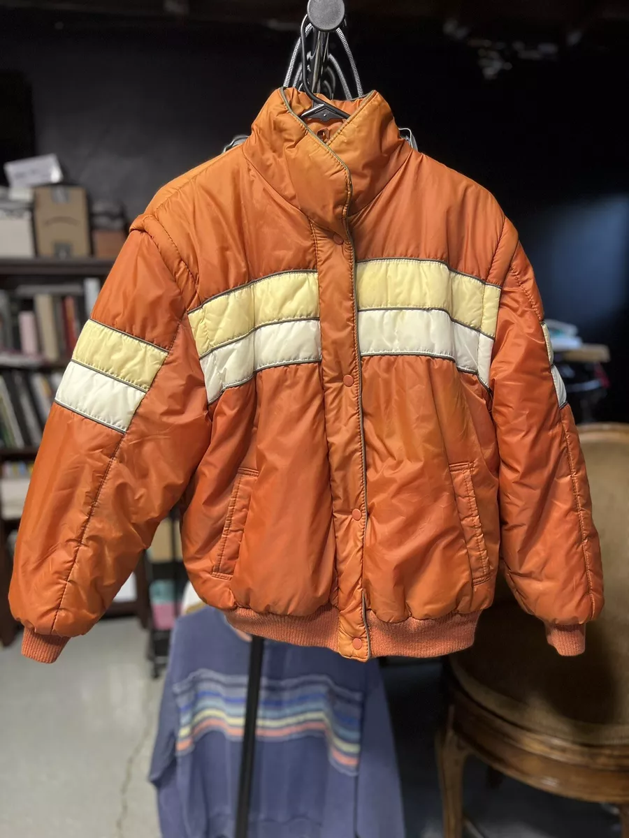 Vtg 70s 80s Orange Puffy Jacket Vest M L USA Vintage