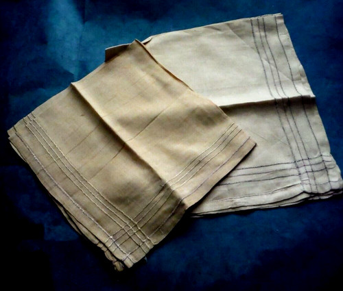 Antique tea-stained silk hand embroidered handkerchiefs, hankies