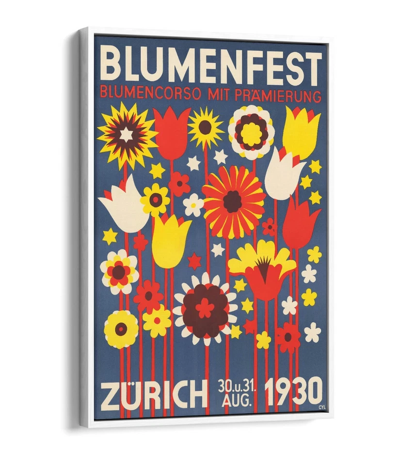 VINTAGE ZURICH FLOWER FESTIVAL POSTER -FLOAT EFFECT FRAMED CANVAS WALL ART PRINT - image 4 of 4