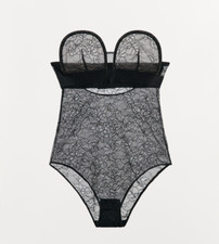 Zara Womens Lace Lingerie Bodysuit Size L Black Floral Underwire 1500/904 NWT