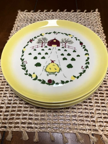 BROCK’S CALIFORNIA FARMHOUSE Pottery 11” Dinner Plates Vintage SET OF 4* MINT