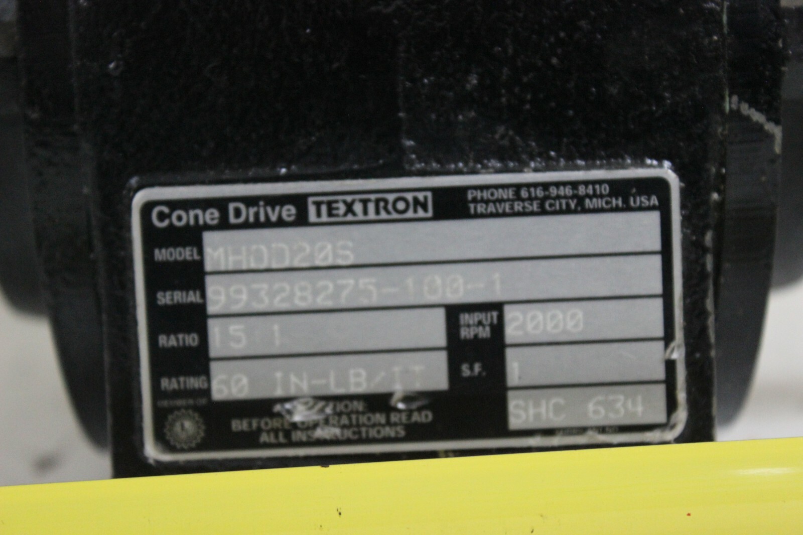 ConeDrive Textron MHOD20S Gear Reducer 15:1 New