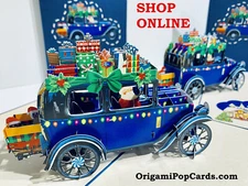 Origami Pop Cards Merry Christmas Santa Vintage Truck Holidays 3D Greeting Card