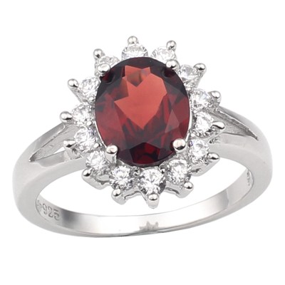 Classic Red Garnet Ring 925 Sterling Silver 7x9mm Oval Crystal Women Jewelry