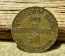 antique YORKVILLE OH (BELMONT CO nr WEST VIRGINIA) KADEMENOS BROS. 50C TOKEN