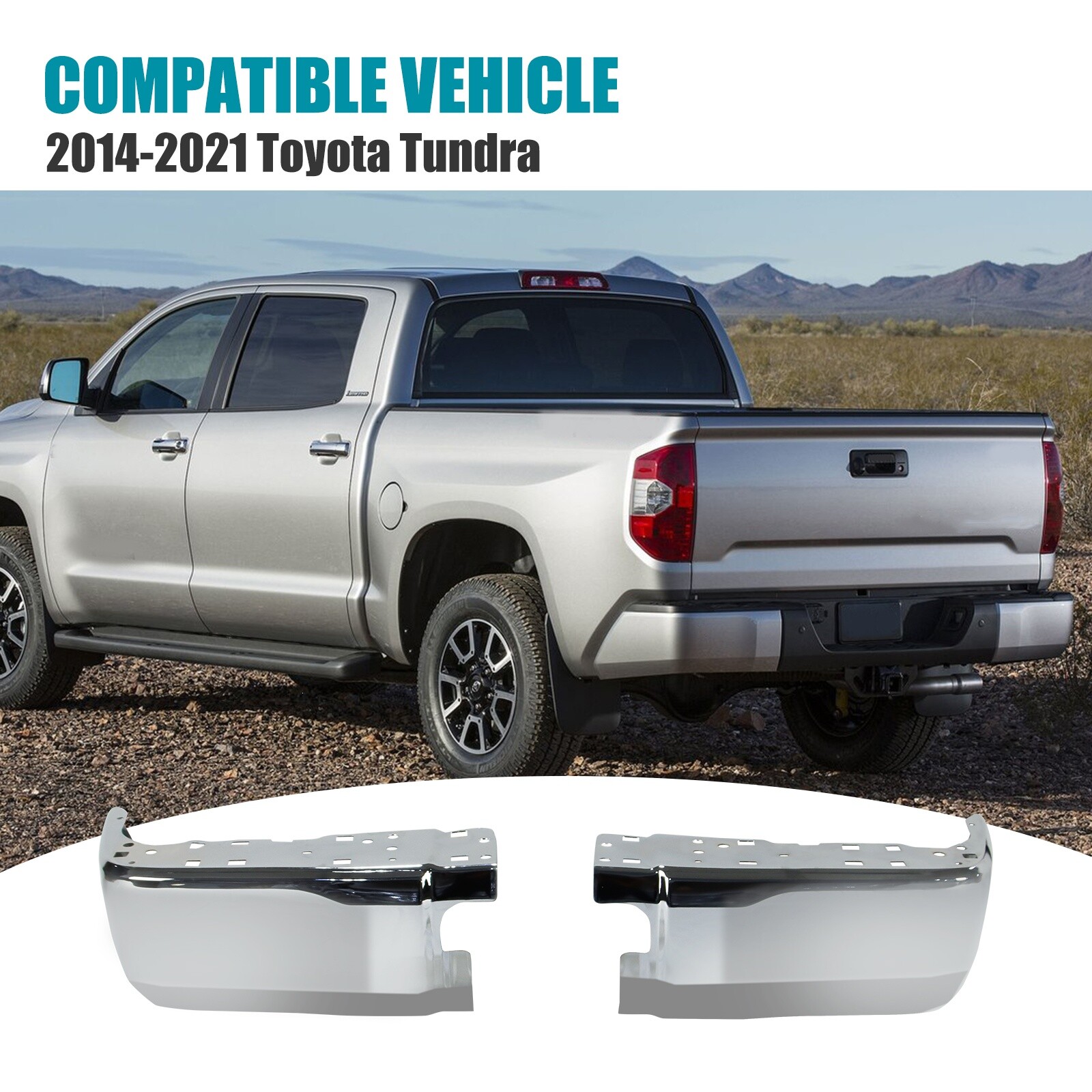 Rear Bumper End Cap Set For Toyota Tundra 2014-21 Bumper Extension Chrome