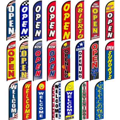 Open Windless Full Sleeve Business Flags Welcome Grand Opening Now Open