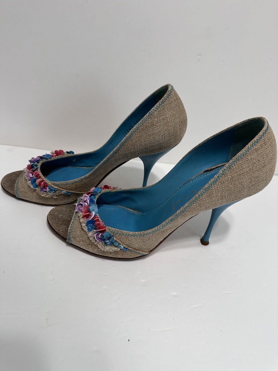Casadei Vintage Open Toe Heels Stiletto Pumps Turquoise Nude  display picture 1