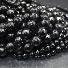 Black Agate Semi-precious Gemstone Faceted Round Beads - 4mm,6mm,8mm,10mm,12mm