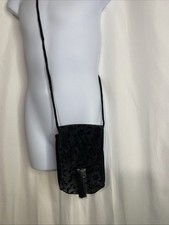 Avon Crossbody Bag Women's Black Damask Floral Tassel Velvety Gothic Snap Formal