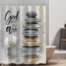 Zen Bible Verse Shower Curtain 72Wx78L Inch Long Scripture Spa Stone Christia...