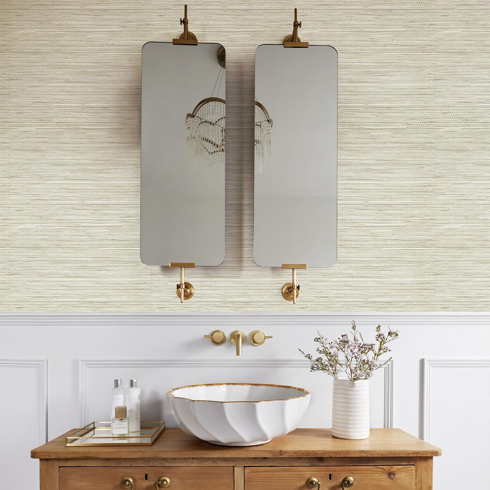 Grasscloth Wallpaper Peel and Stick Cream Grassweave Peel & Stick Wallpaper T...