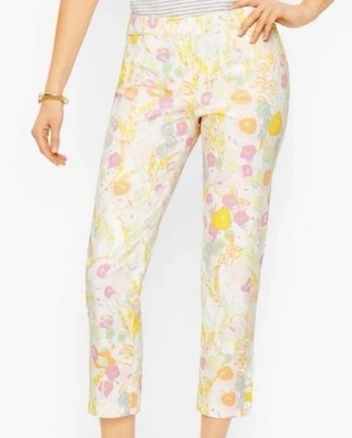 NWT Talbots Women s Size 16WP White Floral Cotton Blend Slim Leg Perfect Crop