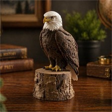 Resin Bald Eagle Figurine Landing on Tree Stump Base — listing 3