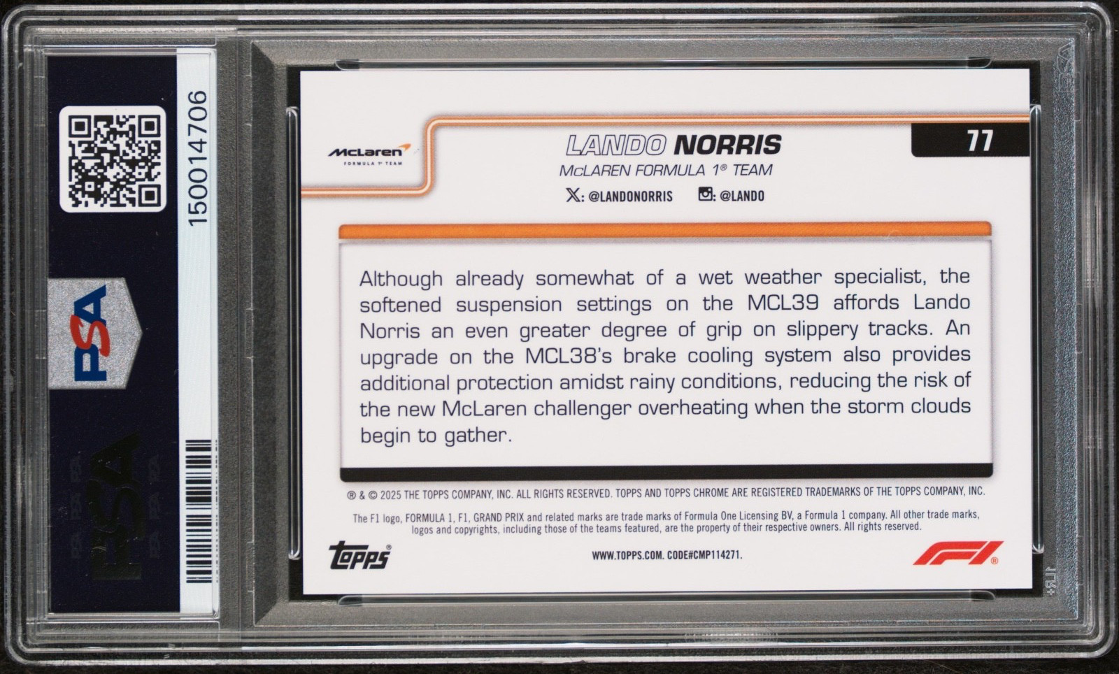 2025 TOPPS CHROME FORMULA 1 SAPPHIRE EDITION LANDO NORRIS RED /5 POP 1! PSA 10! view 2