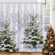 Christmas Tree Shower Curtain Winter Forest Pine Tree Snowflake Snowfall Natu...
