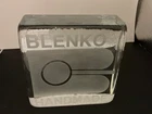 Blenko Glass Block Logo Paperweight Etched “Handmade”