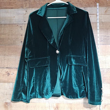 Women's Dark Green Velvet One Button Lapel Collared Blazer Slim Fit SIZE SMALL