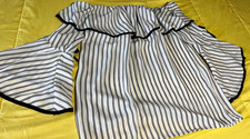 maurices White/Black Striped Off-the-Shoulder Ruffle Bell Sleeve Blouse S