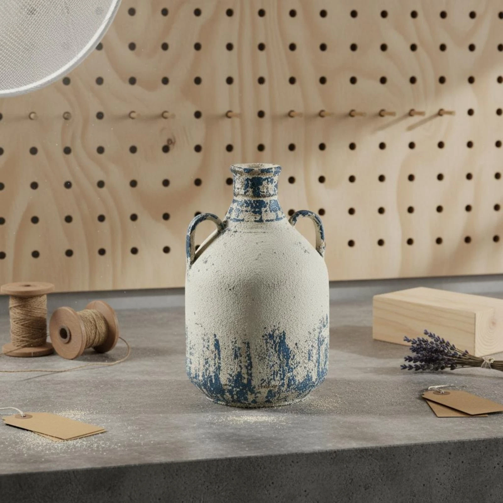 Rustic Flower Vase Live or Dried Blooms Distressed Vase for Living Room, Shelf