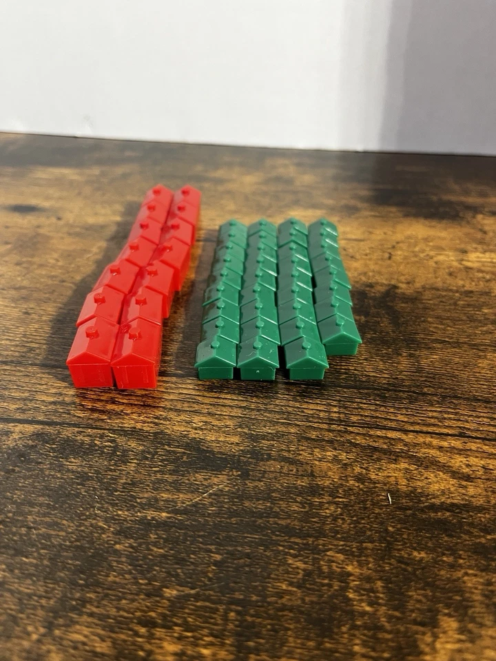 Monopoly House 35 Hotels 14 Replacement Game Pieces Red Green Plastic - Image 2 of 2