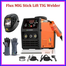 110V/220V 3in1 Gasless MIG Stick Lift TIG Welder Machine with Fire Gloves Helmet