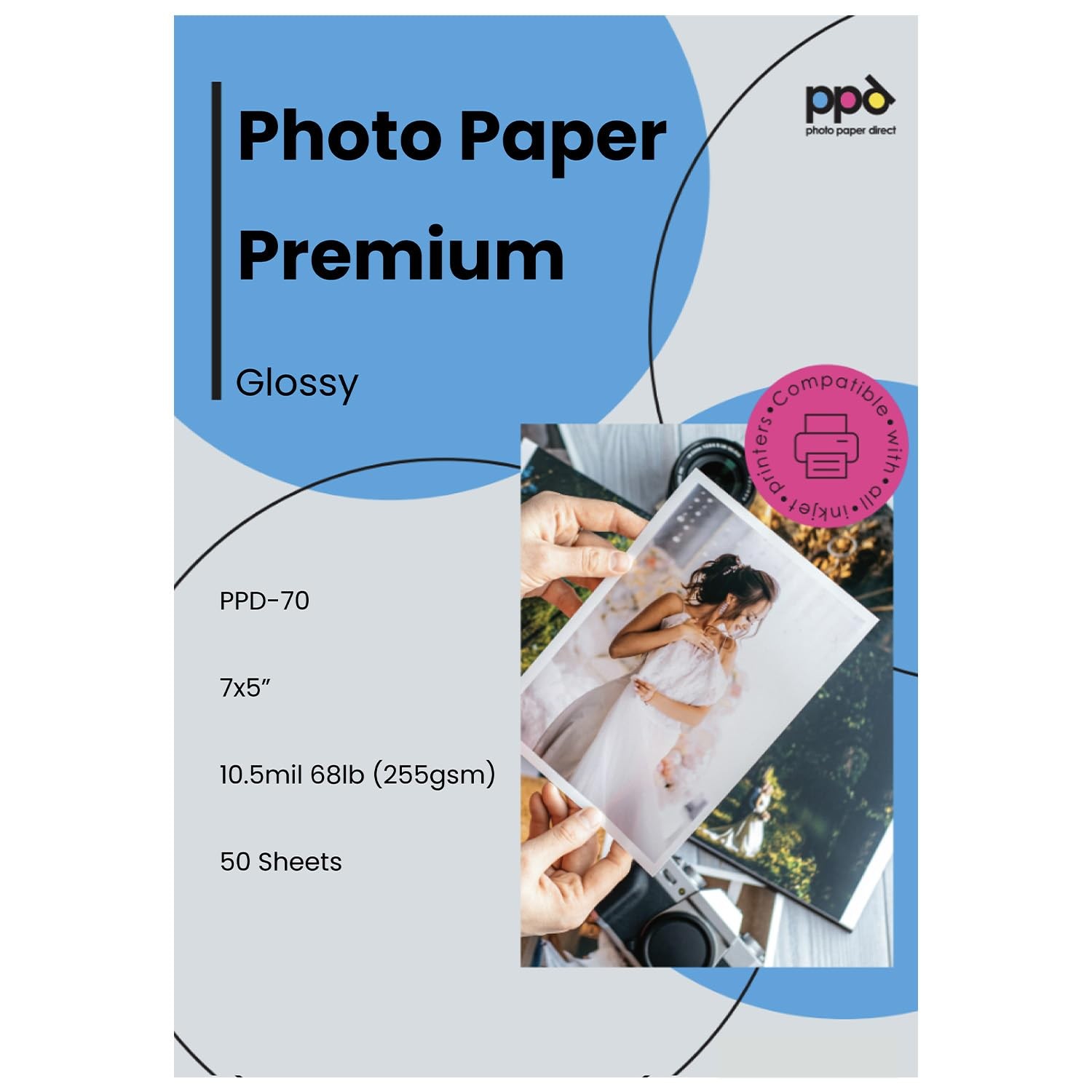 PPD Inkjet 100 Fogli 7×5” (13x18cm app.) Carta Fotografica Lucida (P9L)