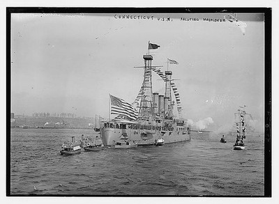Battleship Connecticut Saluting Presidential Yacht Mayflower New York City