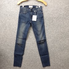 FRAME Jeans 24 Womens Blue Le Skinny De Jeanne Distressed Raw Hem USA Made 25x28