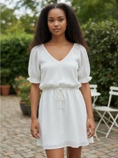 Women's White V-Neck Tie-Waist Summer Dress