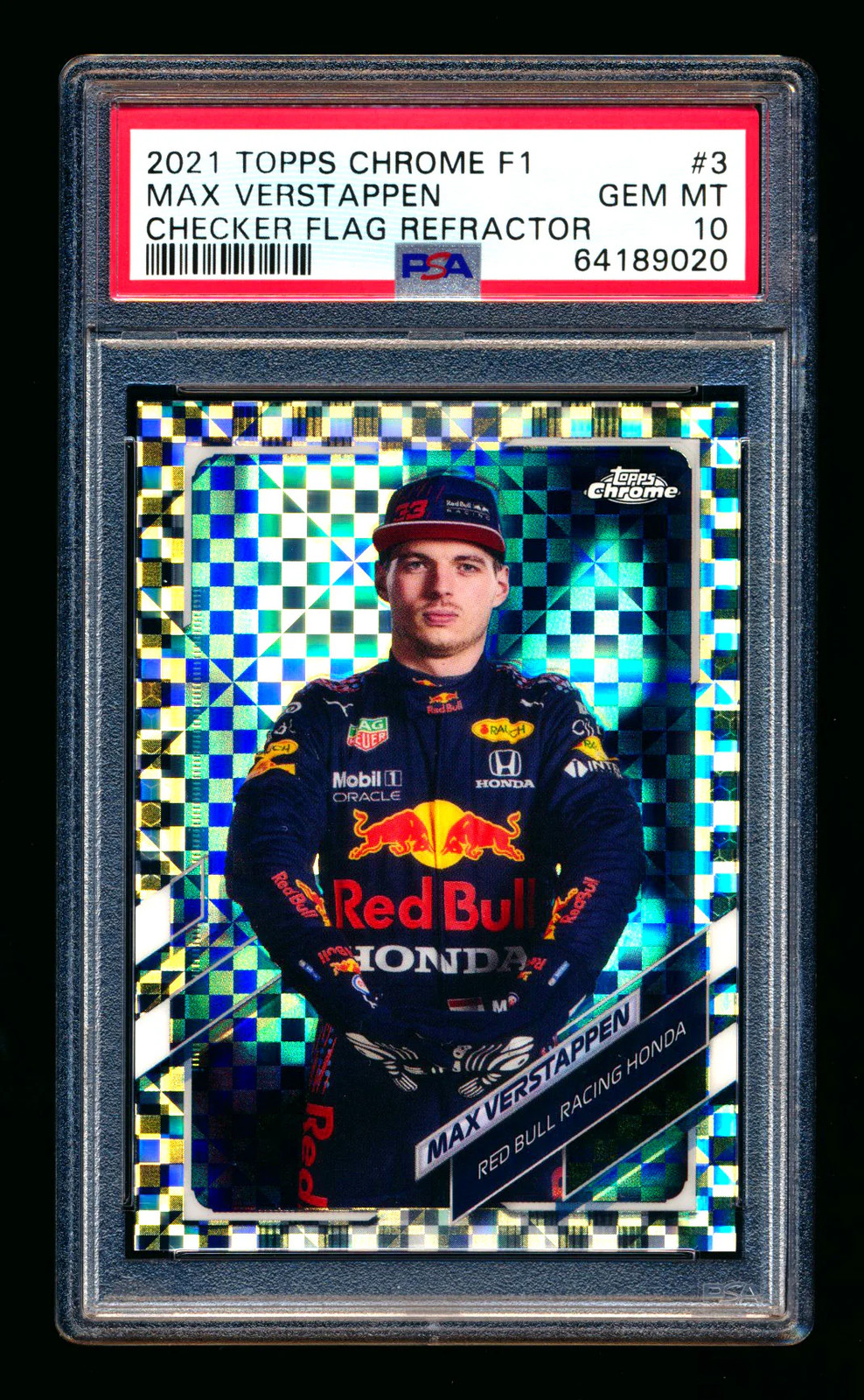 2021 Topps Chrome F1 #3 Max Verstappen Checker Flag Refractor Portrait PSA 10