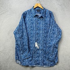 NEW Paul Fredrick Mens 3XL Tall Classic Shirt Button Up Blue Cotton Herringbone