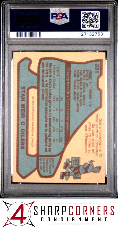 1979 O-PEE-CHEE #331 STAN WEIR OILERS PSA 8 - Image 2 of 3