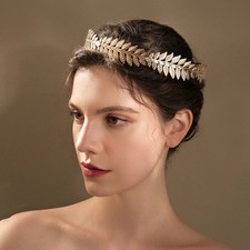 Bridal Gold Leaf Crown Headband Olive Leaves Tiara Headpiece for Wedding Party