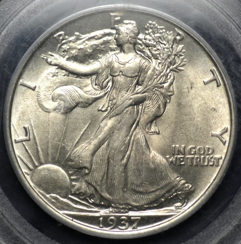 1937 WALKING LIBERTY HALF DOLLAR PCGS AU 55 CLEAR, SHIMMERY LUSTER BENEATH AN