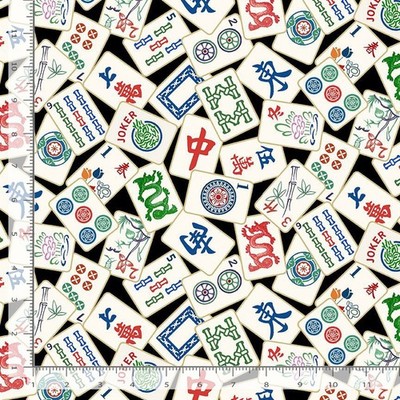Asian Mahjong Tiles Fabric By The Yard Game Cotton Timeless Treasures CD2741