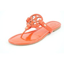 New Tory Burch Miller Poppy Red Patent Thong Sandals SZ 7.5 235 Logo