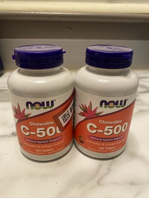 NOW Foods C-500 Immunity Support Chewable Cherry 100 Tablets 2-Pack Lot BB2027