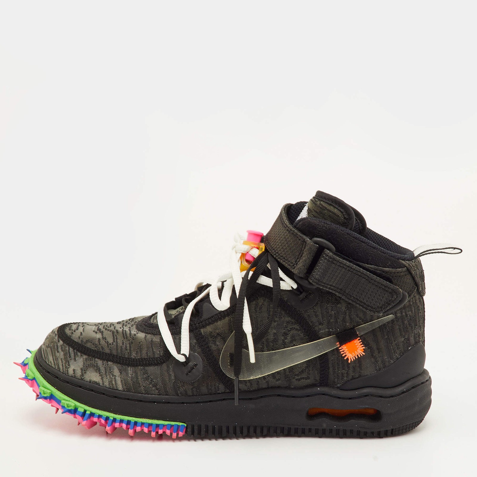 OffWhite x Nike Air Force 1 Mid Size 42 Black Fabric Lace Up Sneakers