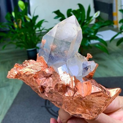 1.91LB Rare iridescent Native Copper with white quartz crystal mineral-symbiosis