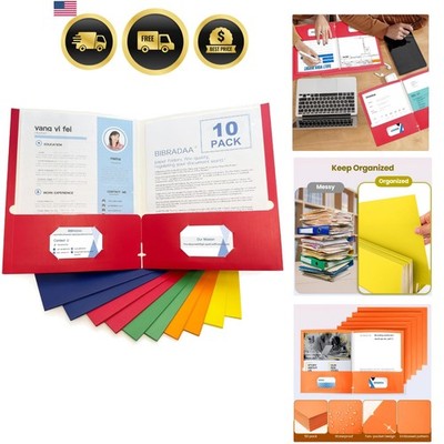 10 Packs Folders with Pockets,Paper Folder Surface with Waterproofing,Letter ...