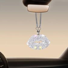 Bling Lip Diamond Car Hanging Accessories Crystal Rear View Mirror Charm Lucky