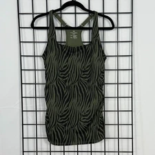 Ruby Ribbon Square Neck Sport Tank Sz 40 Olive Zebra Racerback Shelf Bra 1748