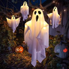 Halloween Glowing White Ghost LED Hanging Ghost Horror Prop with Fairy Lights