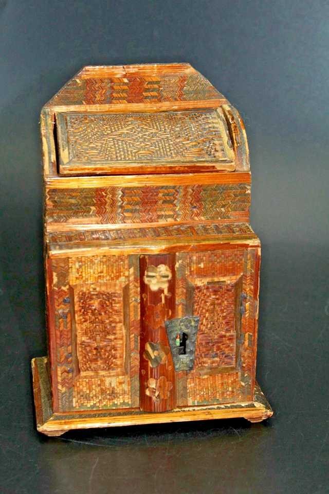 altes Miniatur Möbel, Kommode, Strohkästchen wohl Berchtesgaden 19.Jahrhundert - Bild 2 von 4