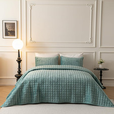 Luxury Velvet Quilt Bedding Set Queen Size, Lightweight Comforter Bedspread Full